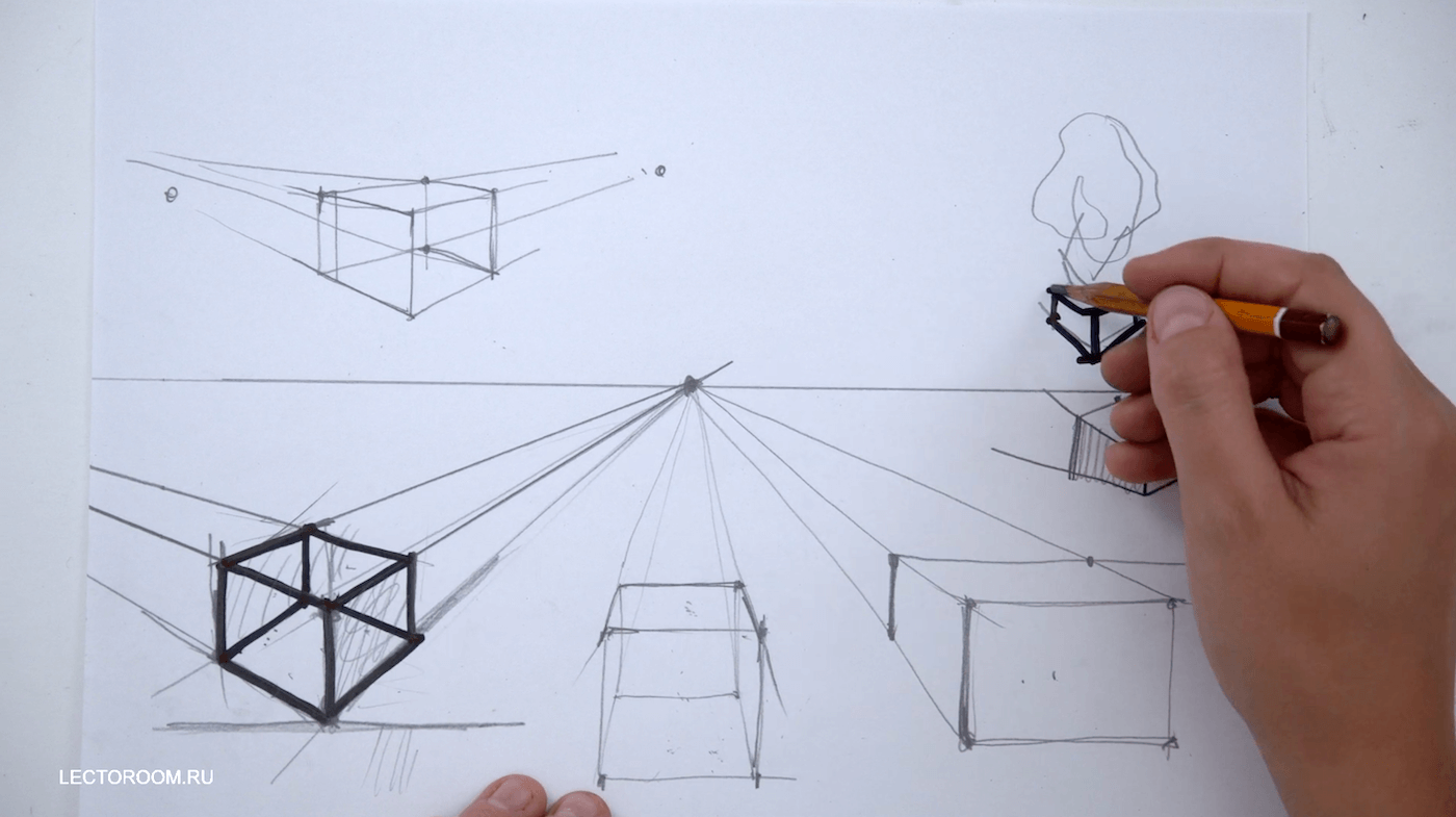 Основы перспективы и простые формы: куб, шар, конус
